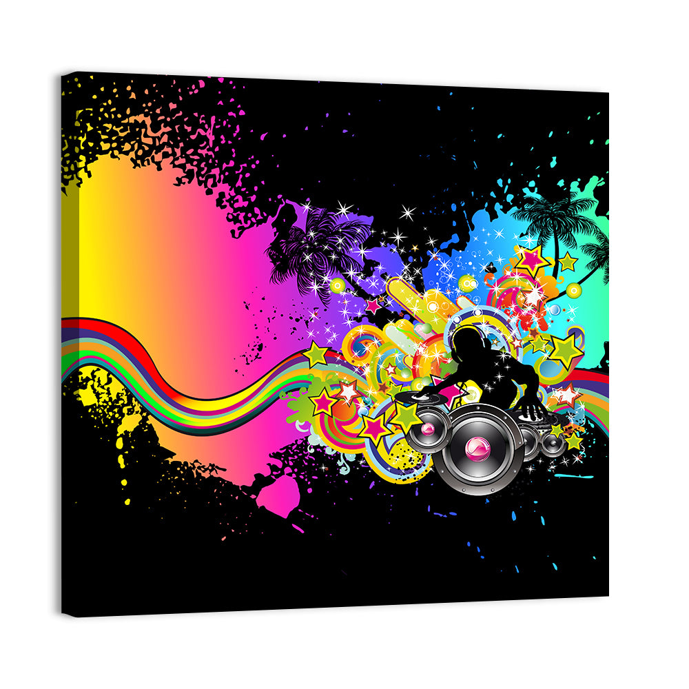Neon Dj Silhouette Wall Art, canvas print, square