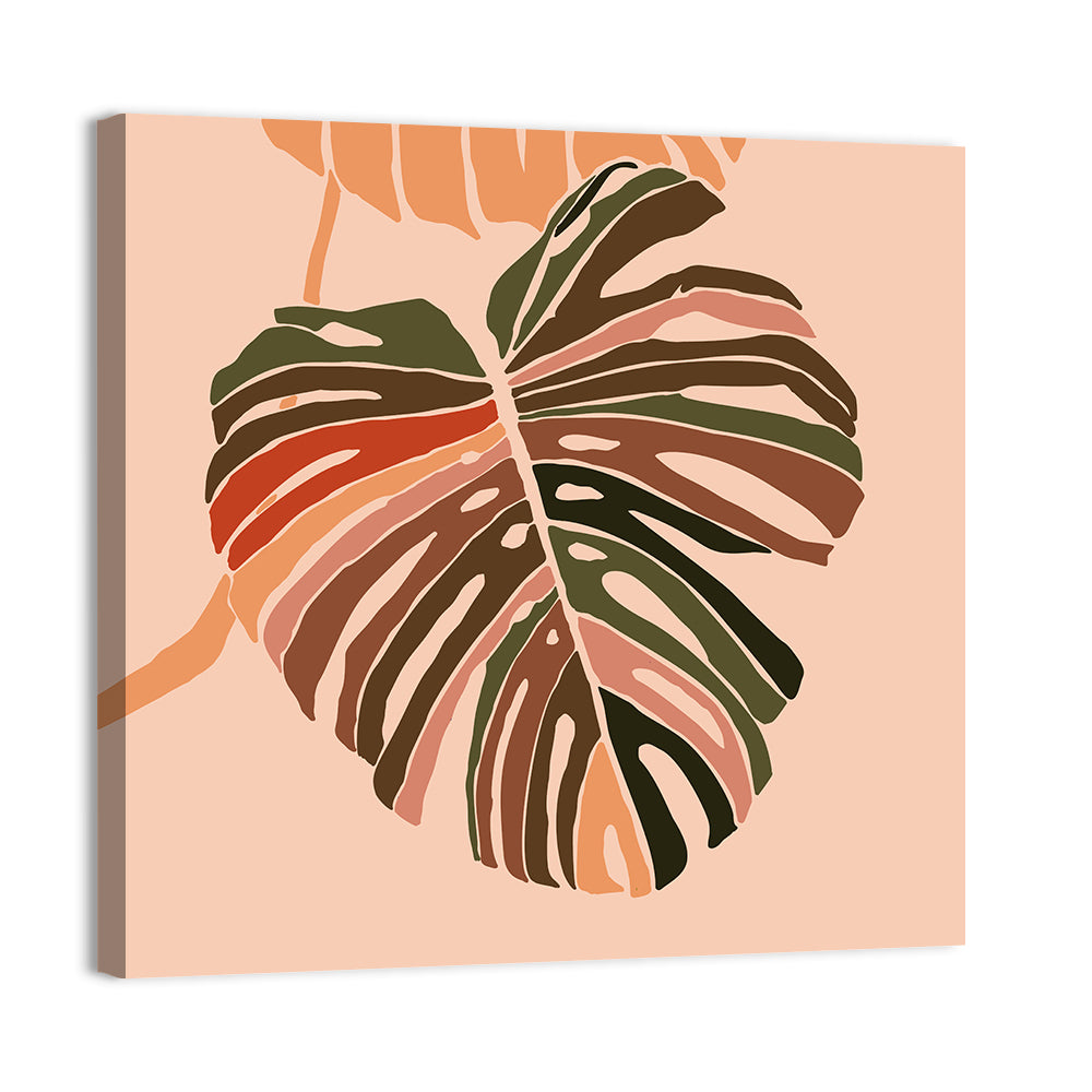 Warm Pink Monstera Leaf Wall Art, canvas print, square