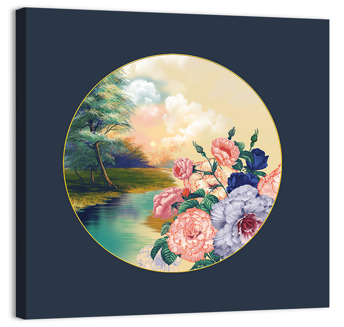 Golden Garden Circle Wall Art as a canvas print