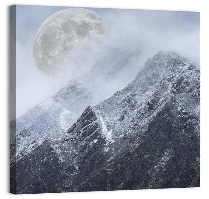 Supermoon Over Snow-capped Peaks Wall Art as a canvas print