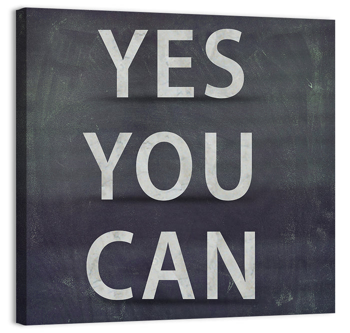 Yes You Can Chalkboard Typography Wall Art as a canvas print