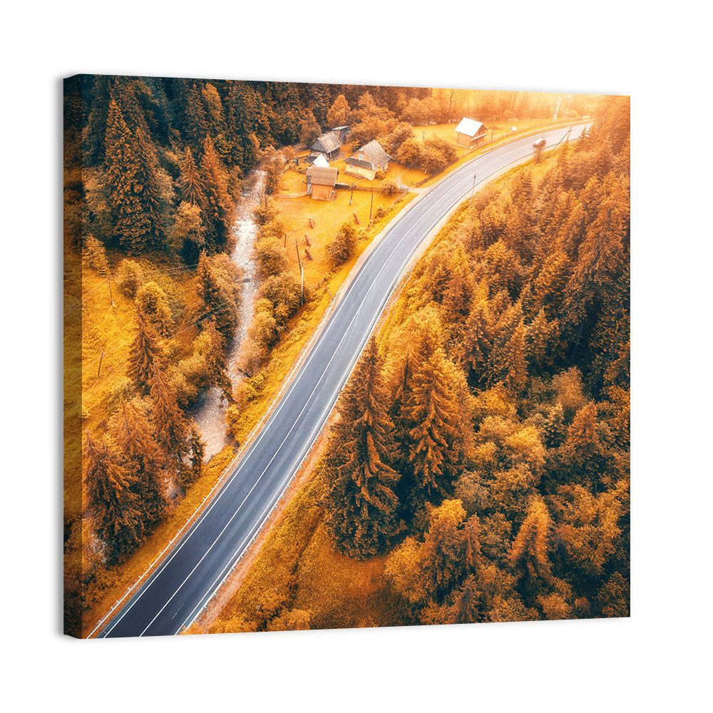 Carpathian Autumn Road Wall Art, canvas print, square