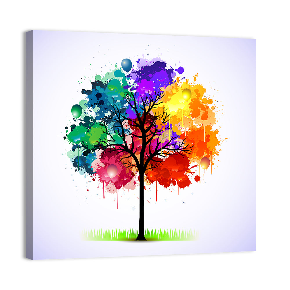 Watercolor Splash Tree Wall Art, canvas print, square