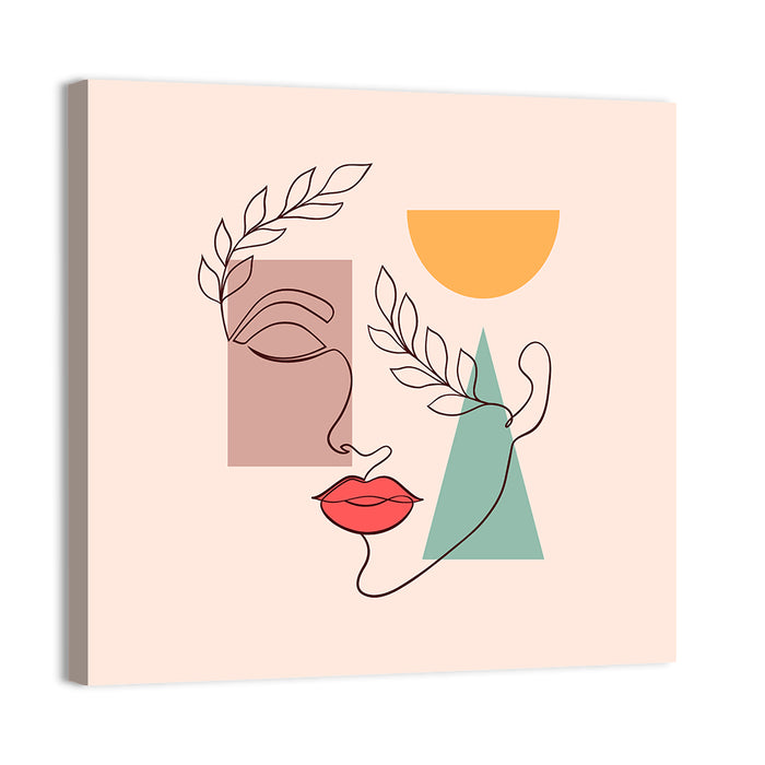 Minimal Woman Profile with Red Lips Wall Art as a canvas print