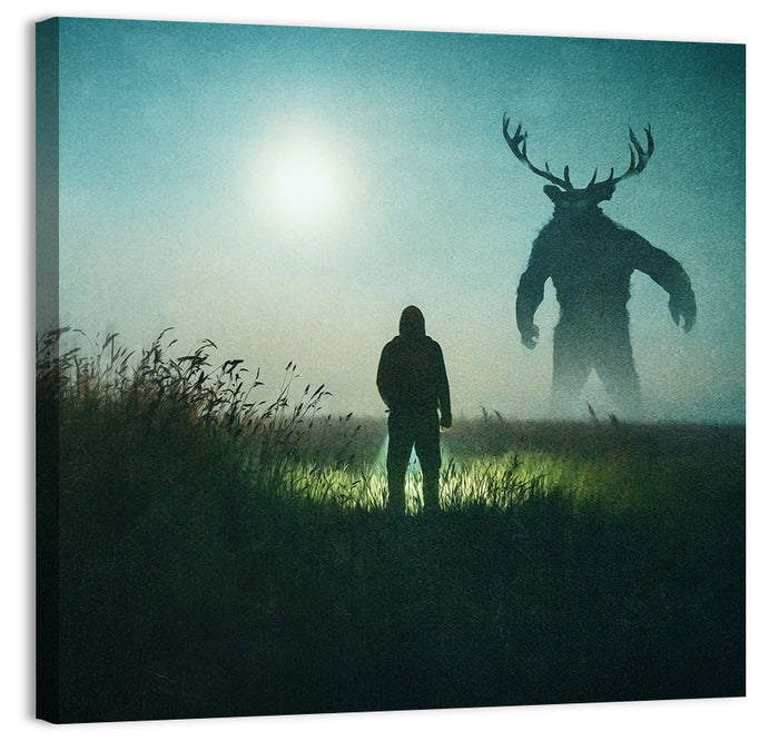 Antlered Shadow in Mist Wall Art as a canvas print