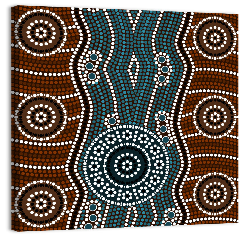 Concentric River Dot Painting Wall Art, canvas print, square