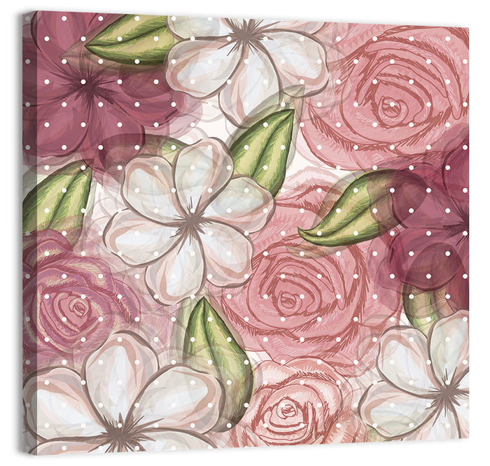 Vintage Floral Pattern with Polka Dots Wall Art as a canvas print