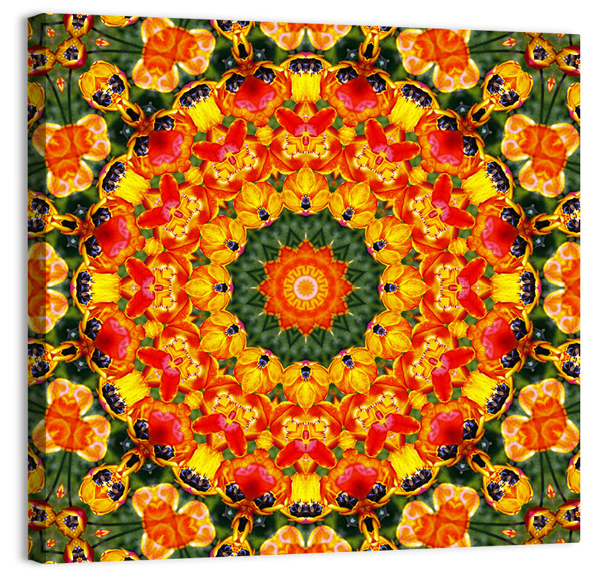 Floral Kaleidoscope Mandala Wall Art, canvas print, square