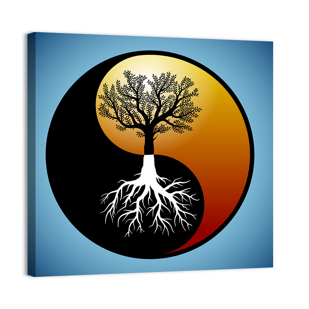 Yin Yang Tree Illustration Wall Art, canvas print, square