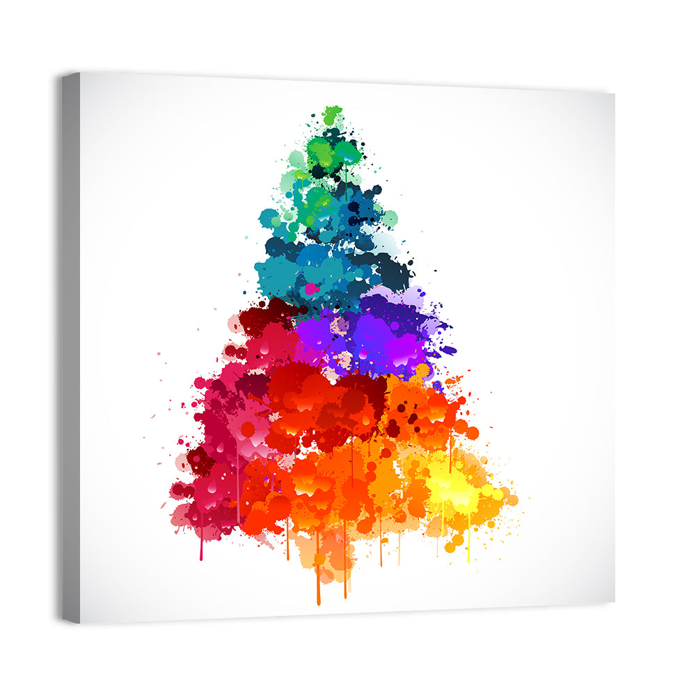 Watercolor Rainbow Christmas Tree Wall Art, canvas print, square
