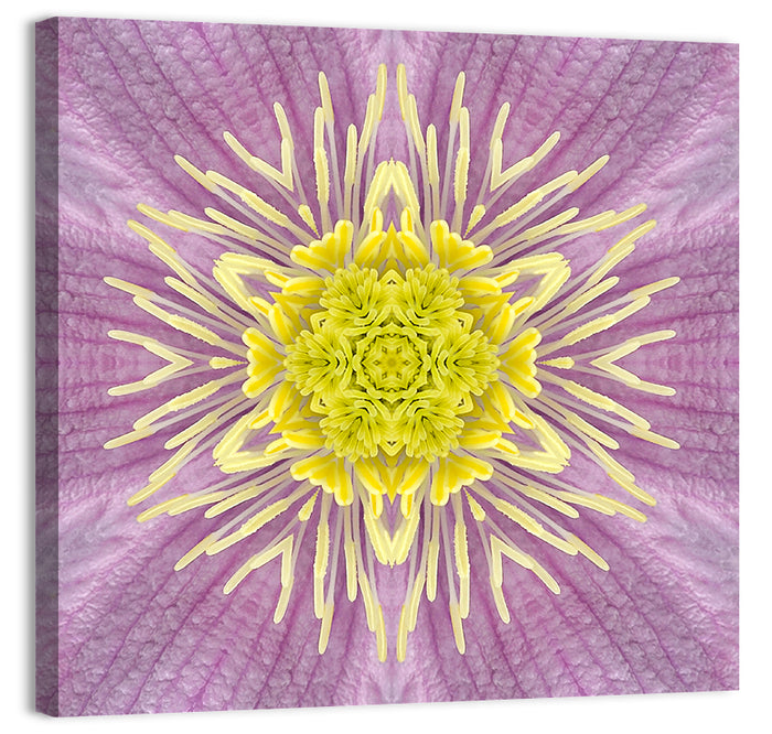 Kaleidoscopic Floral Mandala in Purple and Yellow Wall Art as a canvas print