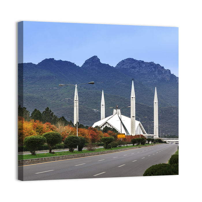 Faisal Mosque Islamabad Wall Art as a canvas print