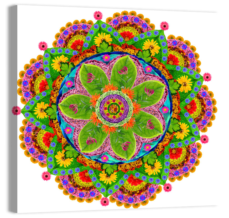 Vibrant Floral Petal Mandala Wall Art, canvas print, square