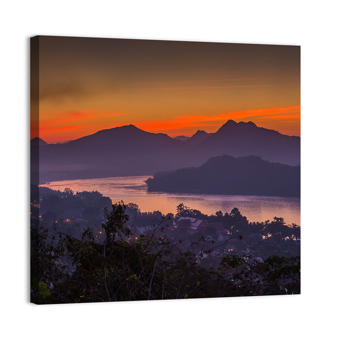 Luang Prabang Sunset Over Mekong Wall Art as a canvas print