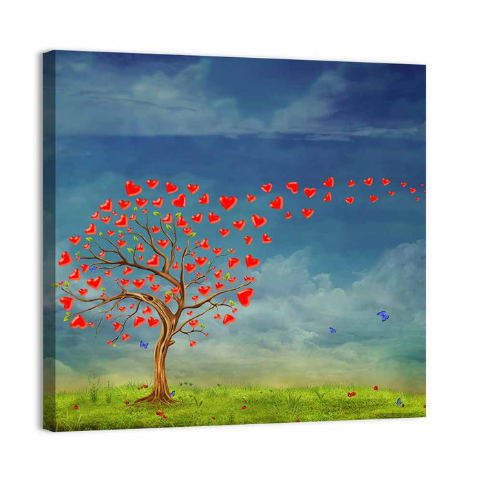 Tree of Red Hearts Wall Art as a canvas print