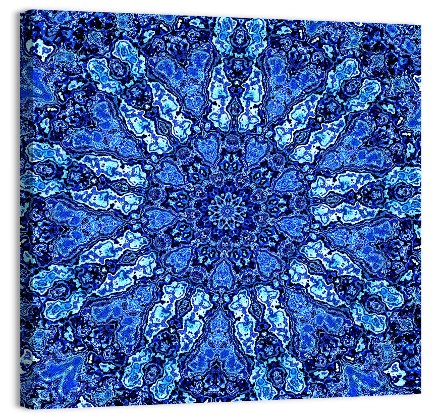 Blue Fractal Mandala Wall Art, canvas print, square