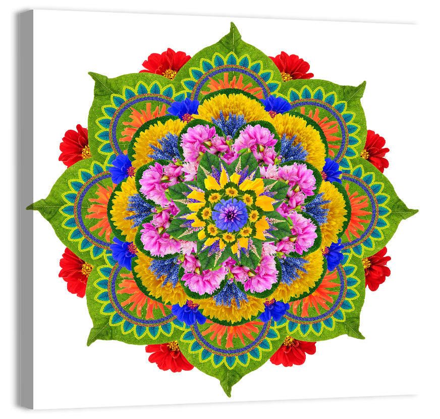 Vibrant Lotus Floral Mandala Wall Art, canvas print, square