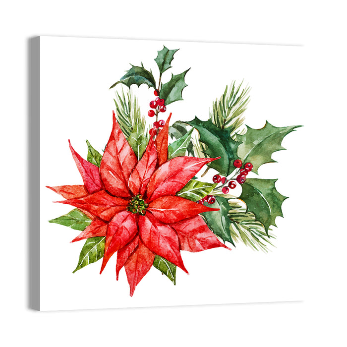 Christmas Poinsettia Watercolor Wall Art as a canvas print