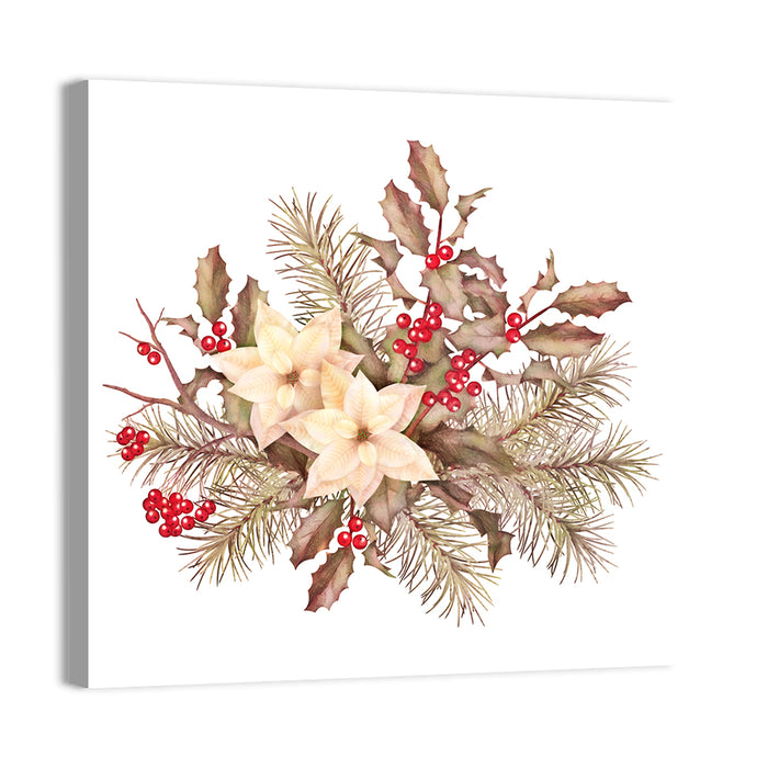Retro Poinsettia Bouquet Wall Art as a canvas print