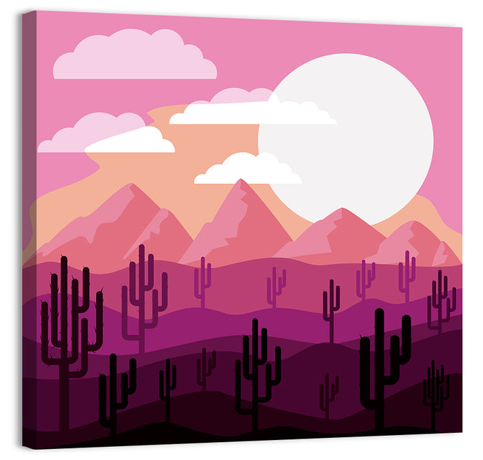 Saguaro Sunset Illustration Wall Art as a canvas print