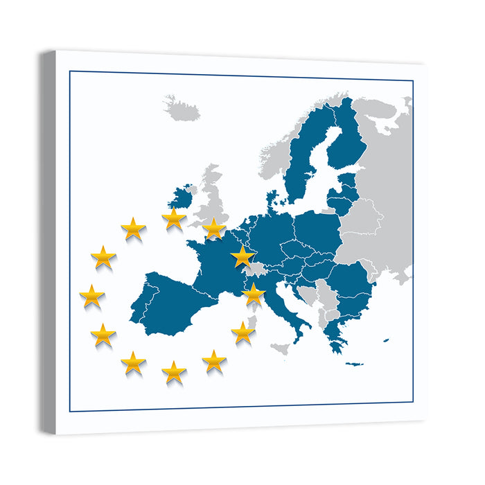 European Union Map with Stars Wall Art as a canvas print