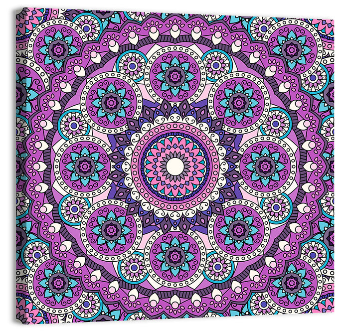 Vibrant Purple Teal Mandala Pattern Wall Art as a canvas print