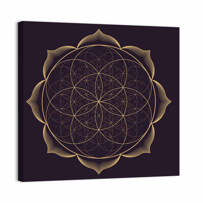 Golden Sacred Geometry Mandala Wall Art as a canvas print