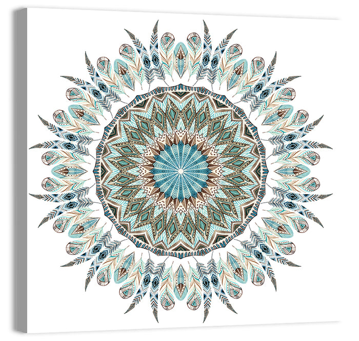 Layered Feather Mandala Wall Art as a canvas print