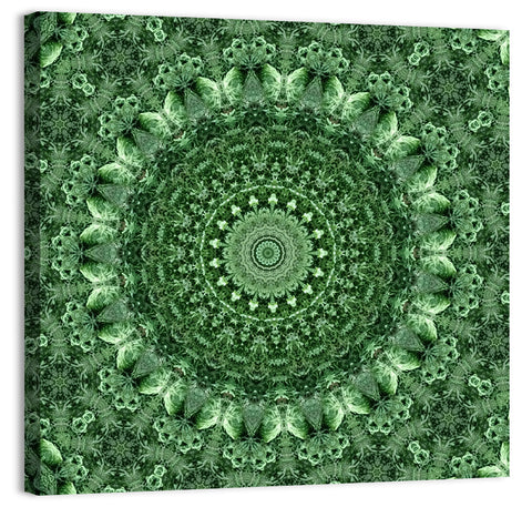 Green Botanical Kaleidoscope Mandala Wall Art