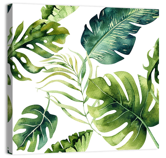 Tropical Watercolor Leaves Wall Art as a canvas print