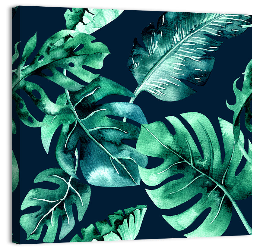 Tropical Watercolor Leaf Pattern Wall Art, canvas print, square