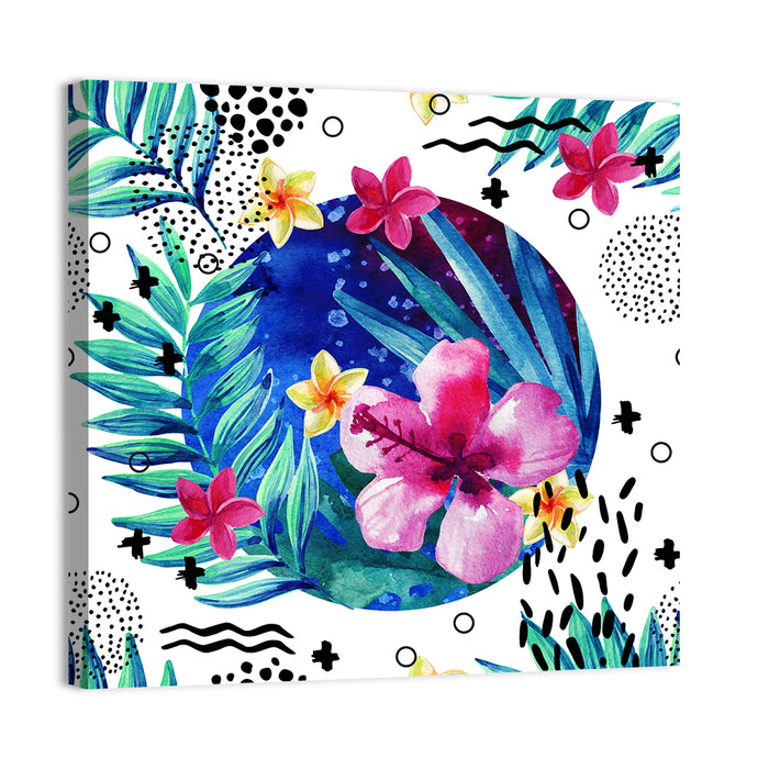 Tropical Botanical Circle Pattern Wall Art as a canvas print