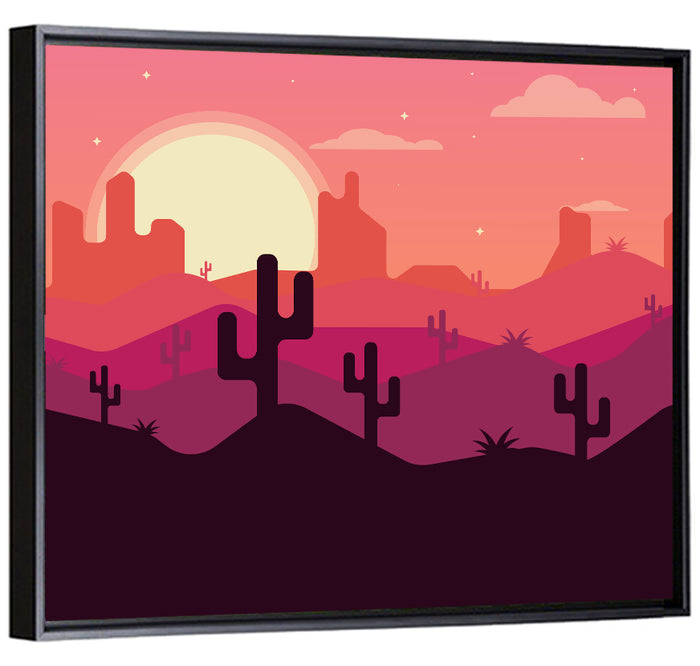 Desert Sunset with Saguaro Silhouettes Wall Art as a framed canvas