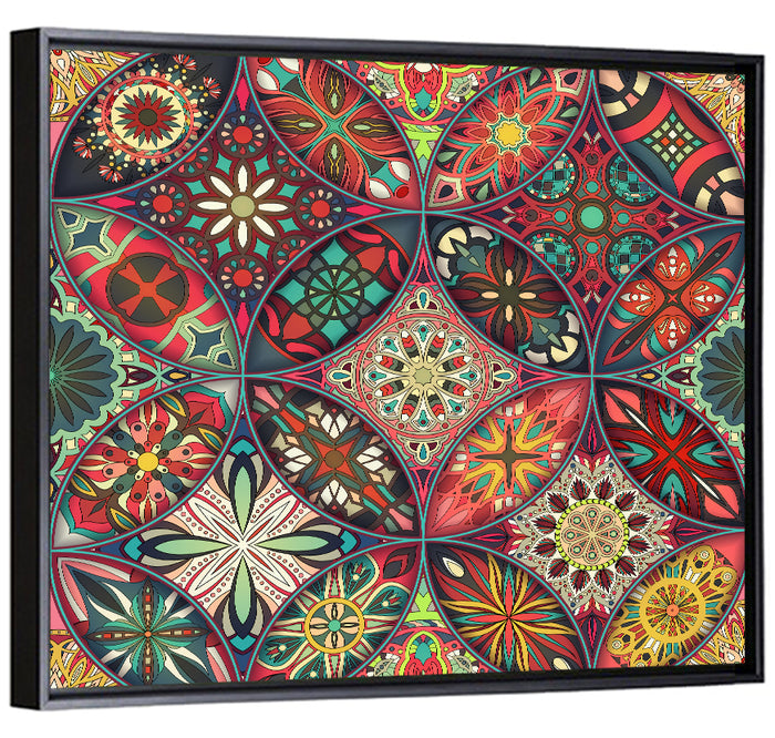 Vintage Mandala Tile Pattern Wall Art as a framed canvas