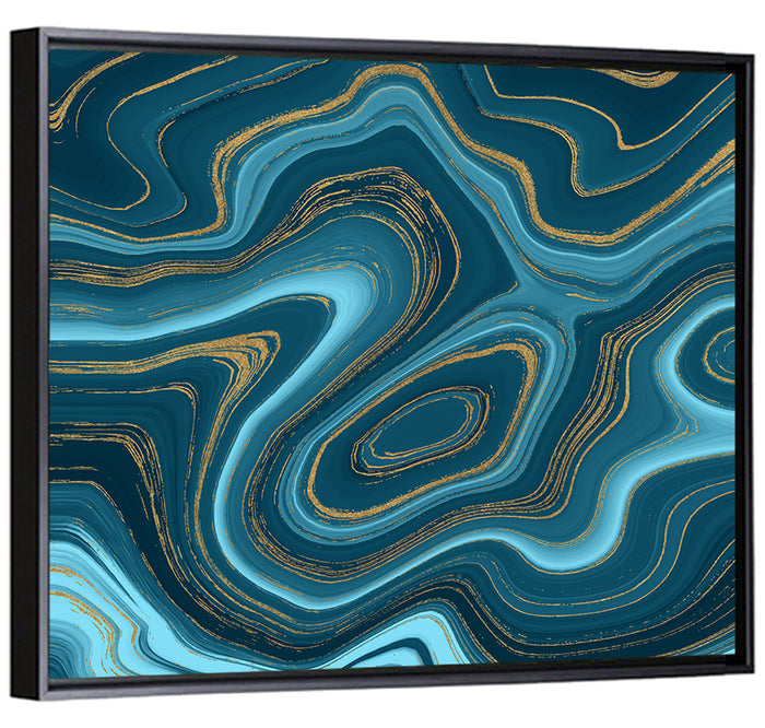 Navy Teal Marble Abstract Wall Art as a framed canvas