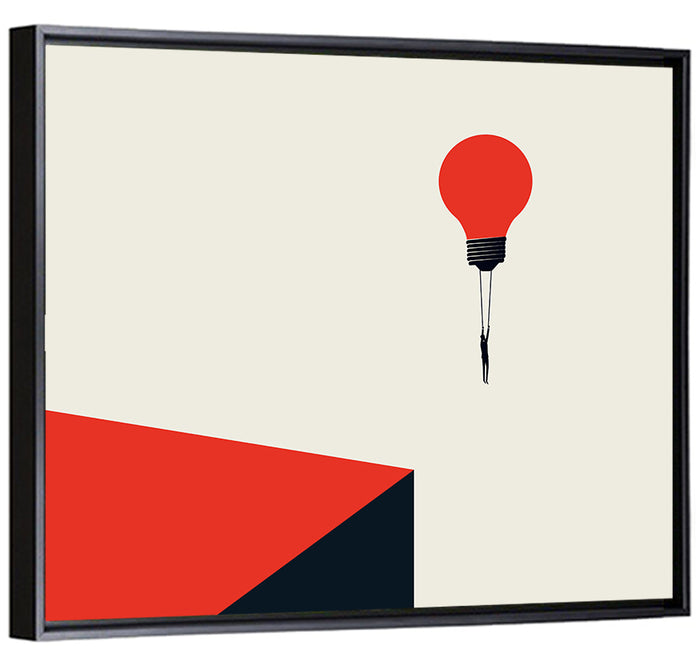 Hanging from a Lightbulb Wall Art as a framed canvas