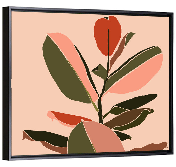 Ficus Leaves Silhouette Wall Art as a framed canvas