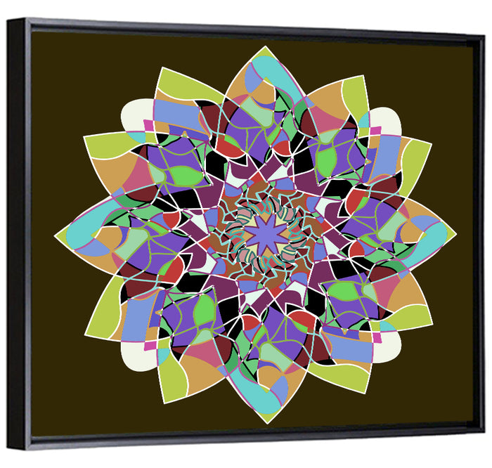 Dahlia Mandala Wall Art as a framed canvas