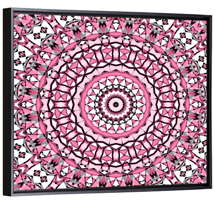 Pink Mosaic Kaleidoscope Mandala Wall Art as a framed canvas