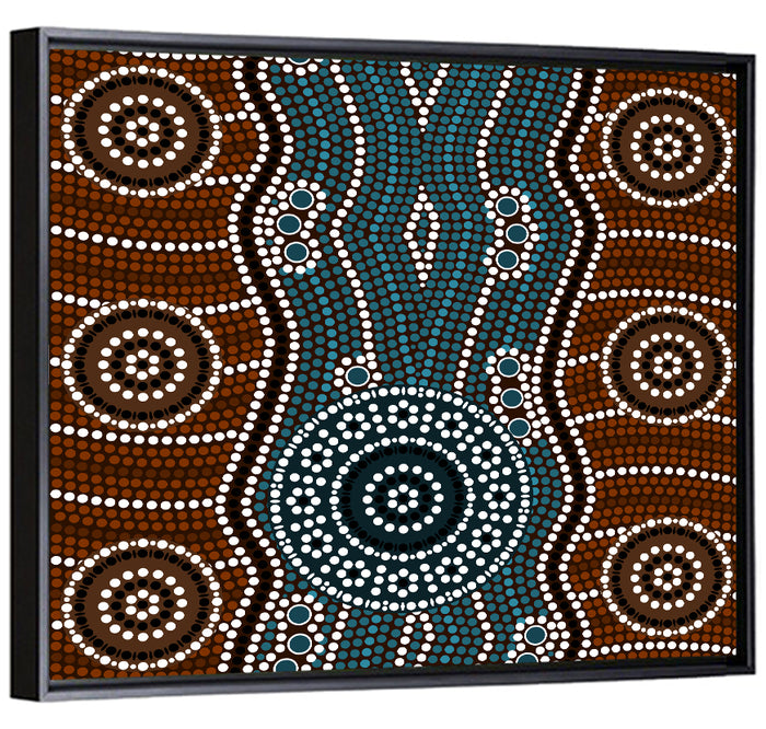 Concentric River Dot Painting Wall Art as a framed canvas