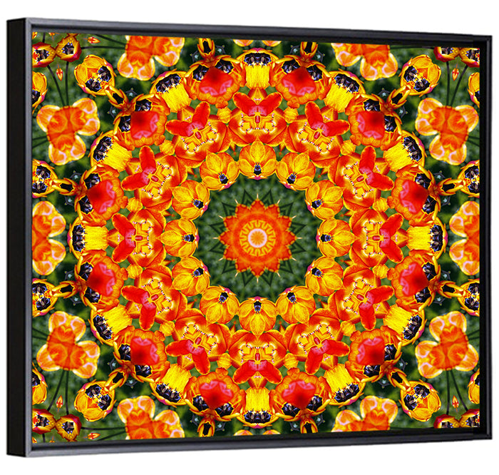 Floral Kaleidoscope Mandala Wall Art as a framed canvas