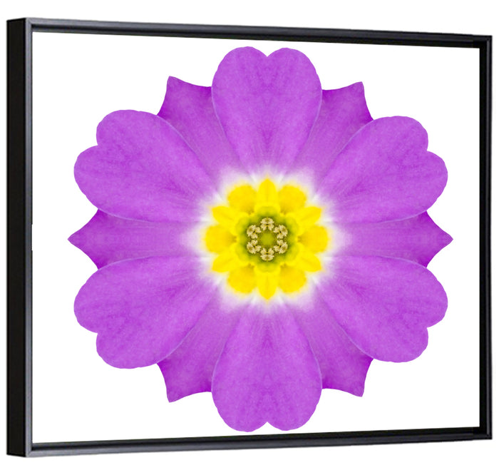 Kaleidoscopic Primrose Mandala Wall Art as a framed canvas