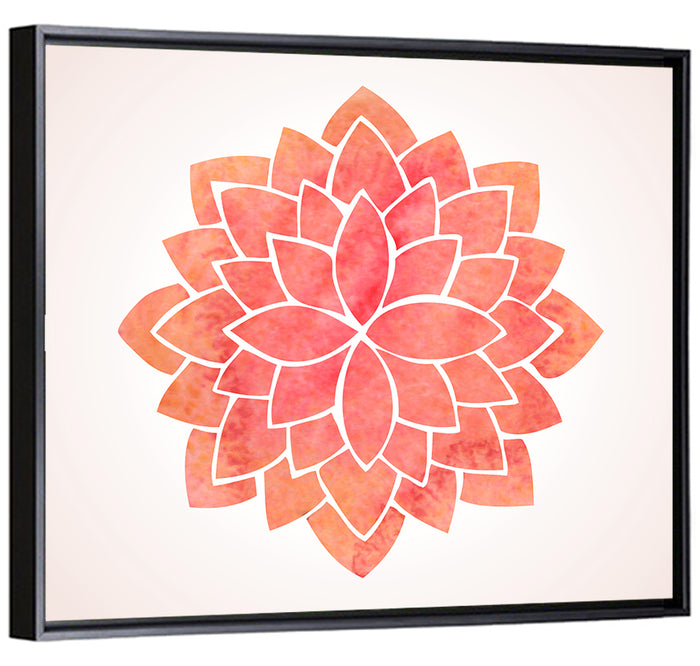 Red Lotus Mandala Wall Art as a framed canvas