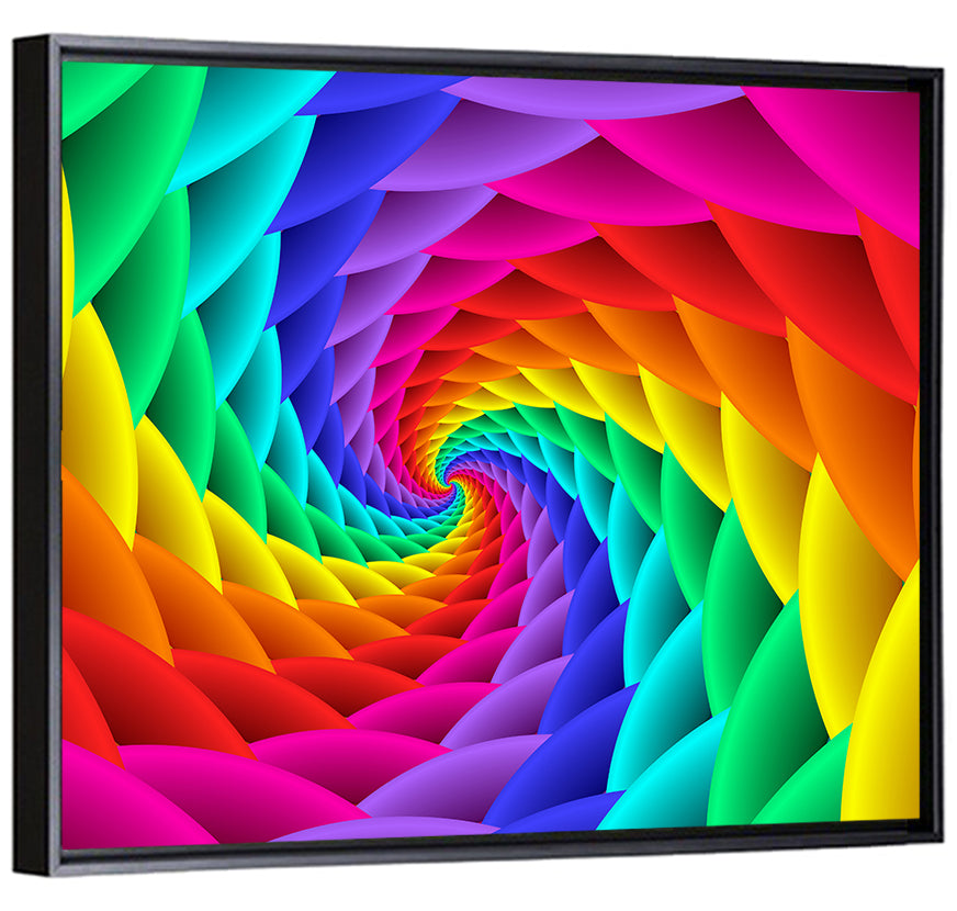 Rainbow Spiral Vortex Tunnel Wall Art, framed canvas, square