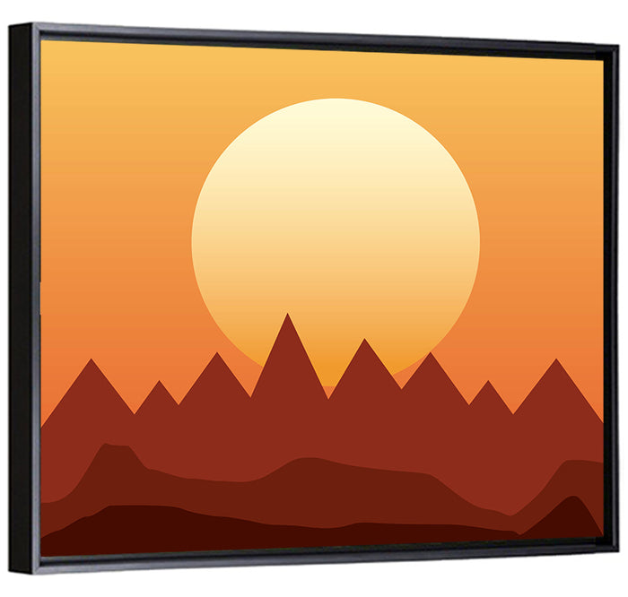 Geometric Mountain Sunset Wall Art as a framed canvas