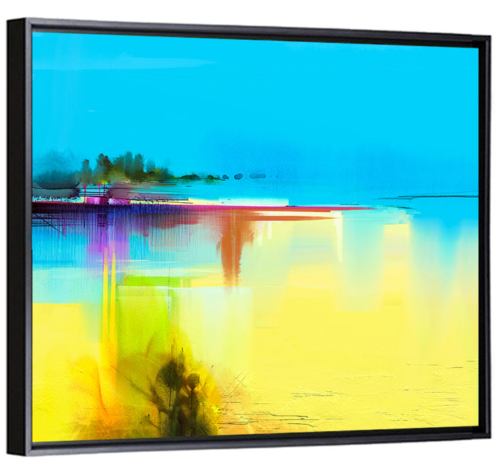 Sunlit Abstract Coastline in Spring Colors Wall Art as a framed canvas