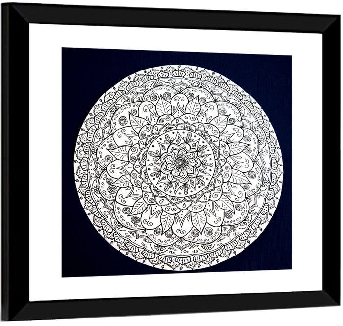 Navy Ornamental Mandala Wall Art as a framed print