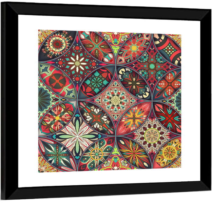 Vintage Mandala Tile Pattern Wall Art as a framed print