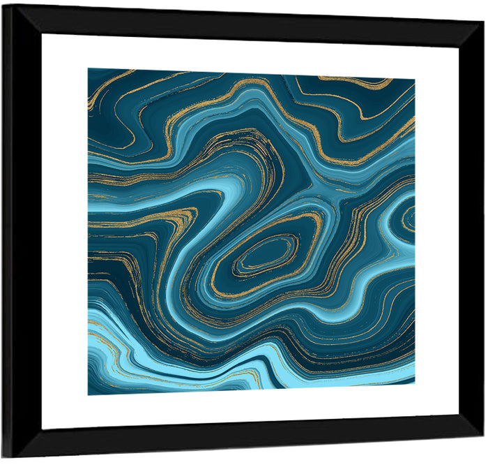 Navy Teal Marble Abstract Wall Art as a framed print