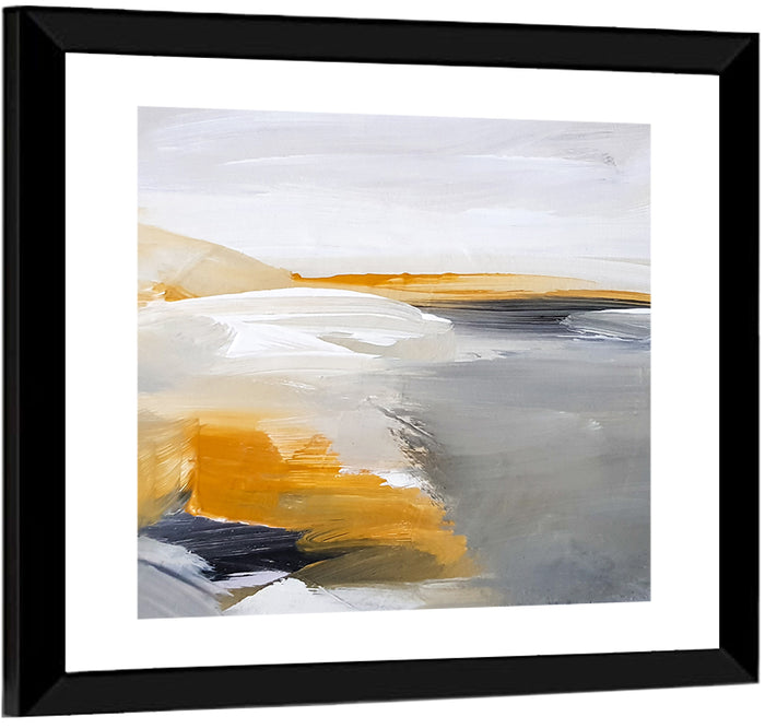 White Coastal Abstract Landscape Wall Art as a framed print